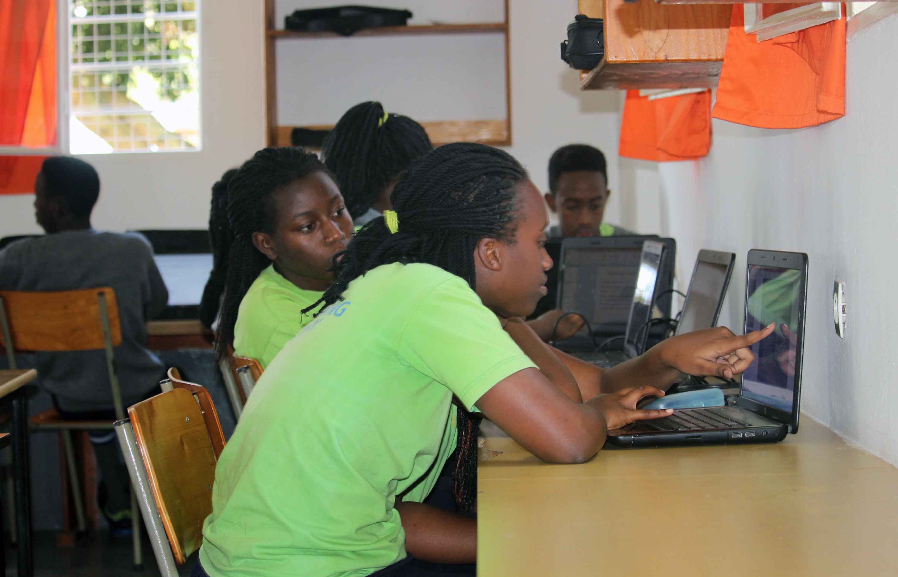 Students using the computer